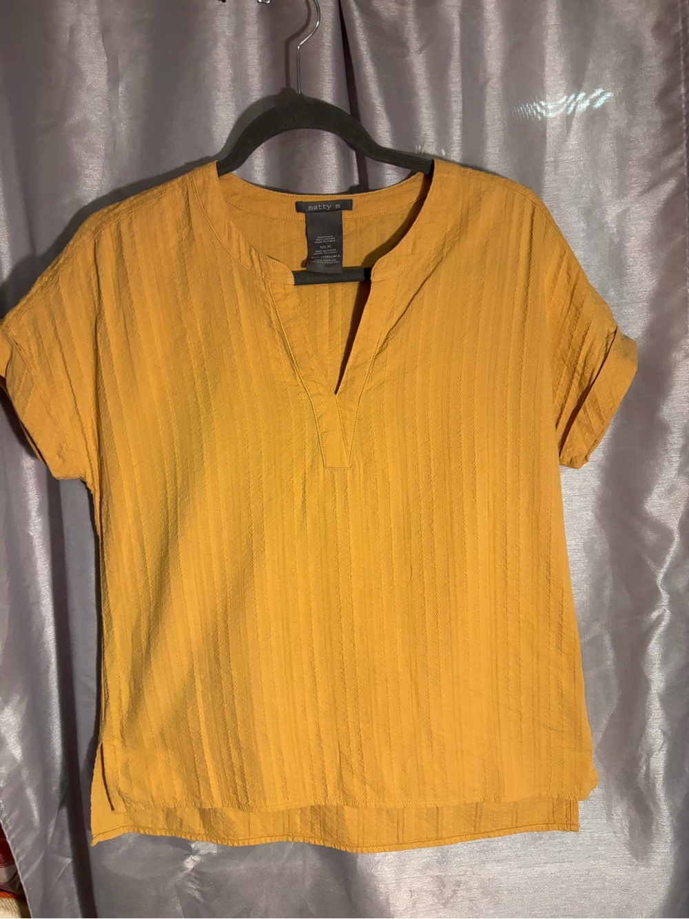 Matty M Mustard Short-Sleeve Split-Neck Blouse